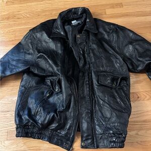 LeWorld Fine Leather Jacket Men's XL Black Motorcycle Distressed Bomber